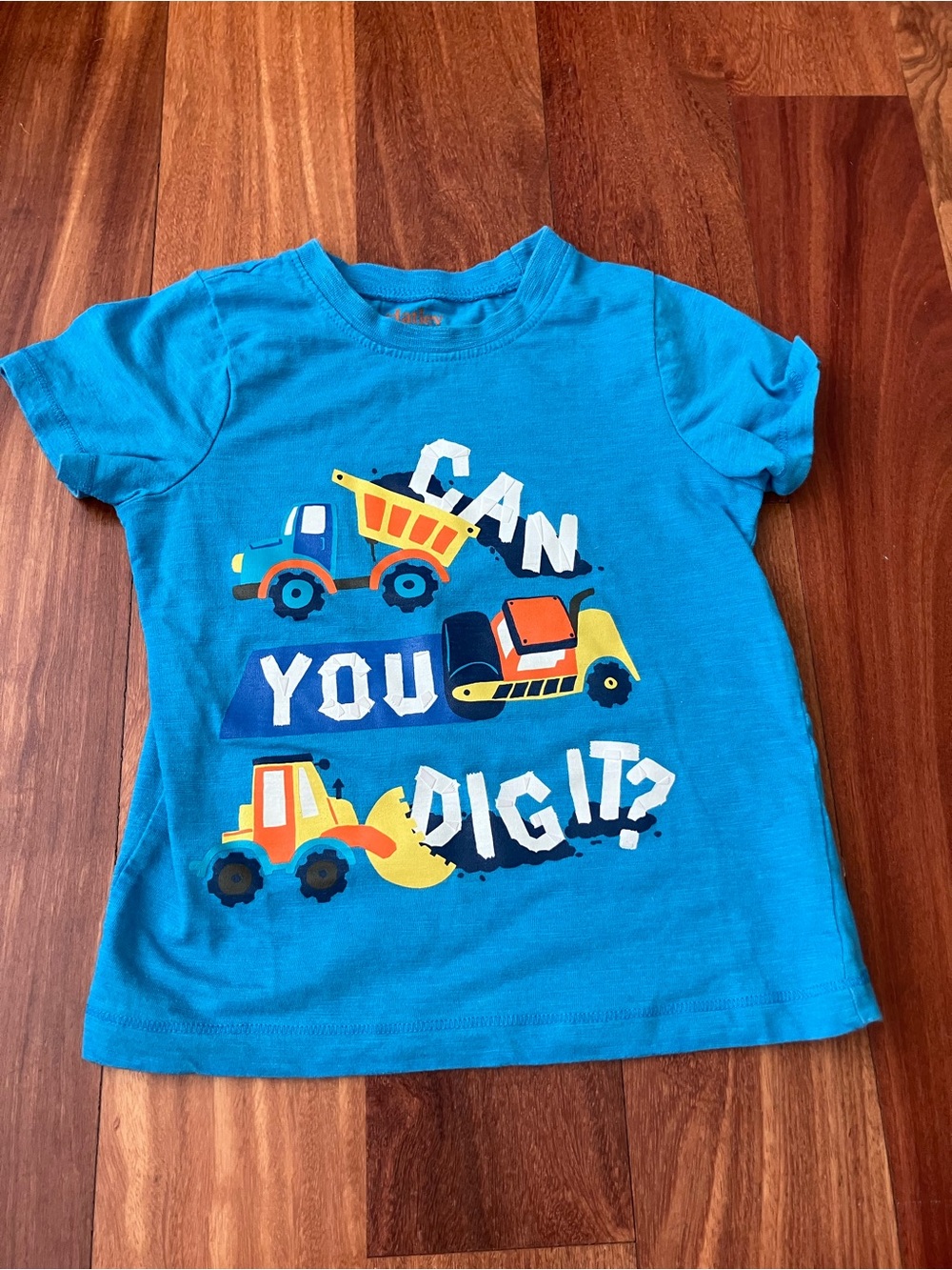 Hatley Bright Blue Construction Trucks Tee with Yellow & Orange Accents